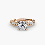 LUMIÈRE Cushion Cut diamond band solitaire ring setting in Rose Gold | SARATTI