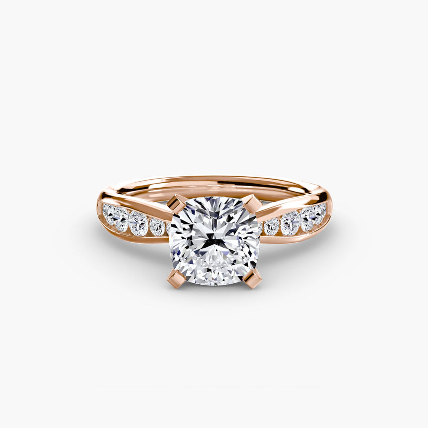LUMIÈRE Cushion Cut diamond band solitaire ring setting in Rose Gold | SARATTI