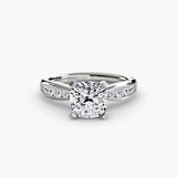 LUMIÈRE Cushion Cut diamond band solitaire ring setting in White Gold | SARATTI