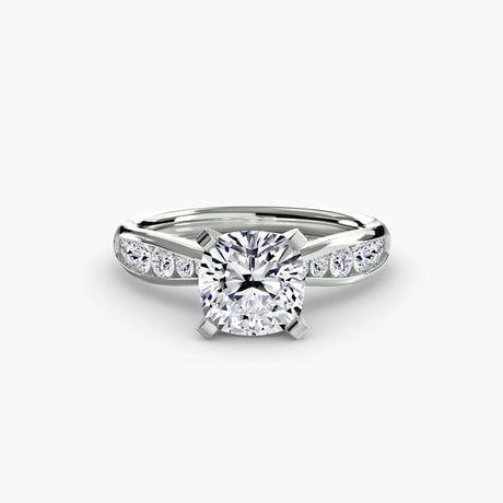 LUMIÈRE Cushion Cut diamond band solitaire ring setting in White Gold | SARATTI