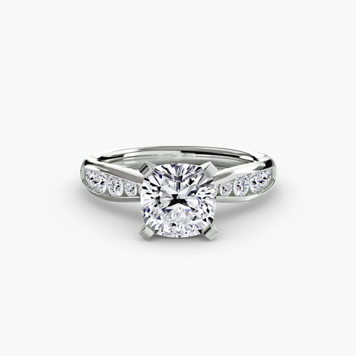 LUMIÈRE Cushion Cut diamond band solitaire ring setting in White Gold | SARATTI