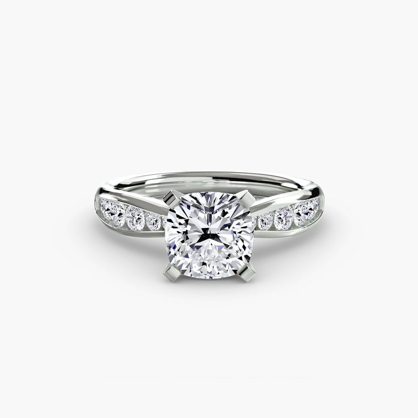 LUMIÈRE Cushion Cut diamond band solitaire ring setting in White Gold | SARATTI