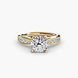 LUMIÈRE Cushion Cut diamond band solitaire ring setting in Yellow Gold | SARATTI