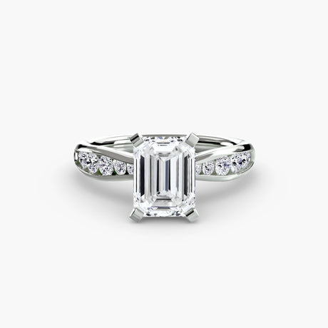 LUMIÈRE Emerald Cut Diamond Band Solitaire Ring Setting in White Gold | SARATTI