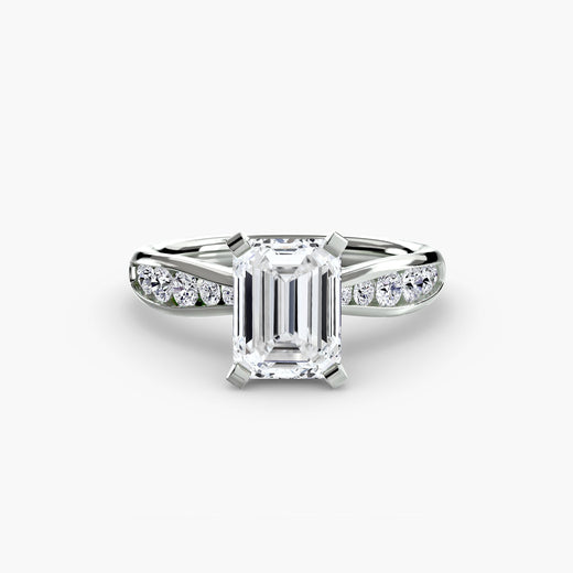 LUMIÈRE Emerald Cut Diamond Band Solitaire Ring Setting in White Gold | SARATTI