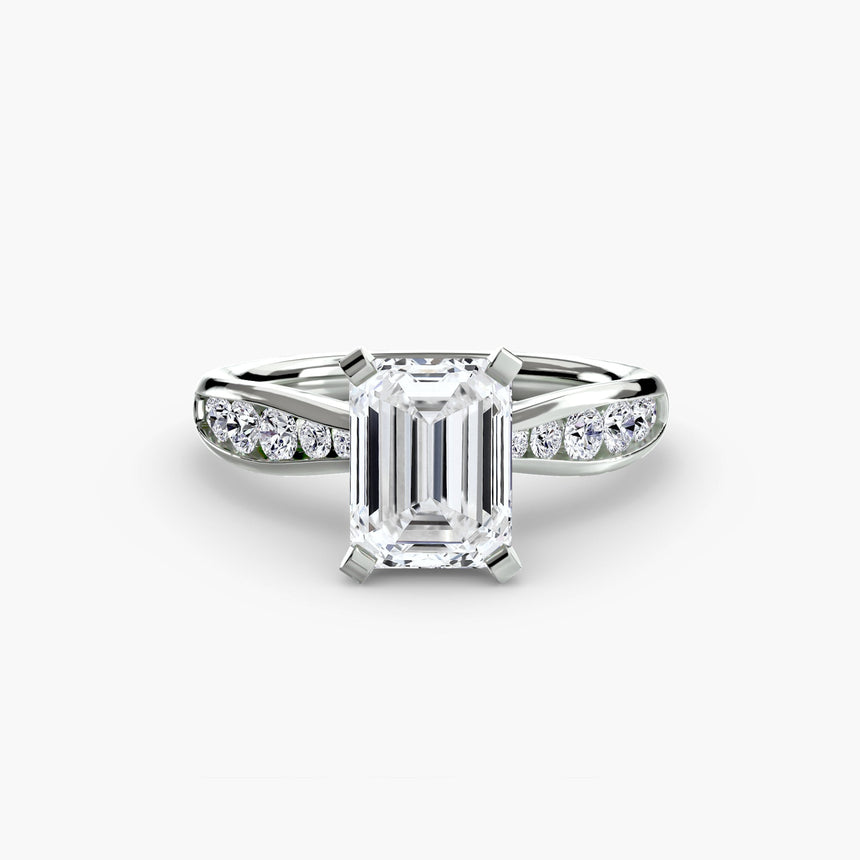 LUMIÈRE Emerald Cut Diamond Band Solitaire Ring Setting in White Gold | SARATTI