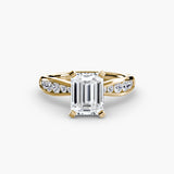 LUMIÈRE Emerald Cut Diamond Band Solitaire Ring Setting in Yellow Gold | SARATTI