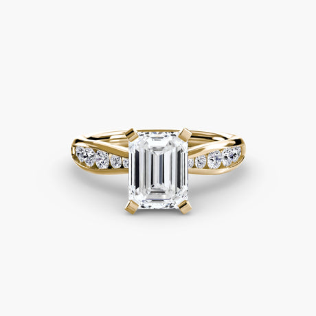 LUMIÈRE Emerald Cut Diamond Band Solitaire Ring Setting in Yellow Gold | SARATTI