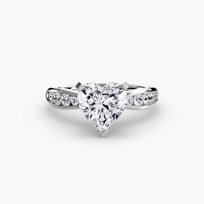LUMIÈRE Heart Cut Diamond Band Solitaire Ring Setting in White Gold | SARATTI