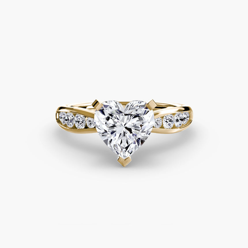 LUMIÈRE Heart Cut Diamond Band Solitaire Ring Setting in Yellow Gold | SARATTI