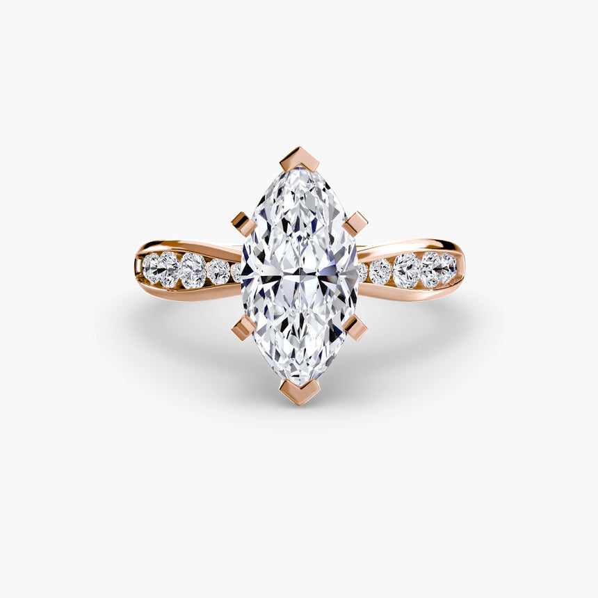 LUMIÈRE – Marquise Cut Diamond Band Solitaire Ring Setting in Rose Gold | SARATTI