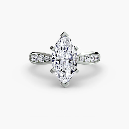 LUMIÈRE – Marquise Cut Diamond Band Solitaire Ring Setting in White Gold | SARATTI