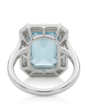 Lumière Octave emerald-cut Aquamarine ring setting in Platinum, rear profile showing elevated open gallery and polished band | SARATTI