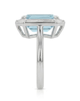 Lumière Octave emerald-cut Aquamarine ring setting in Platinum, side profile with open geometric gallery and plain shank | SARATTI
