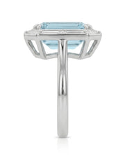 Lumière Octave emerald-cut Aquamarine ring setting in Platinum, side profile with open geometric gallery and plain shank | SARATTI