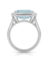 Lumière Octave emerald-cut Aquamarine ring setting in Platinum, top view showing the complete baguette diamond frame | SARATTI