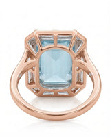 Lumière Octave emerald-cut Aquamarine ring setting in rose gold, underside showing open octagonal gallery and supported crown | SARATTI