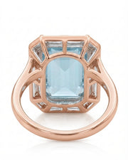 Lumière Octave emerald-cut Aquamarine ring setting in rose gold, underside showing open octagonal gallery and supported crown | SARATTI