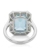 Lumière Octave emerald-cut Aquamarine ring setting in white gold, rear profile showing elevated open gallery and polished band | SARATTI