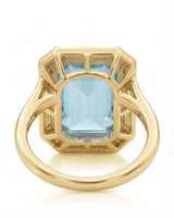 Lumière Octave emerald-cut Aquamarine ring setting in yellow gold, underside showing open octagonal gallery and supported crown | SARATTI