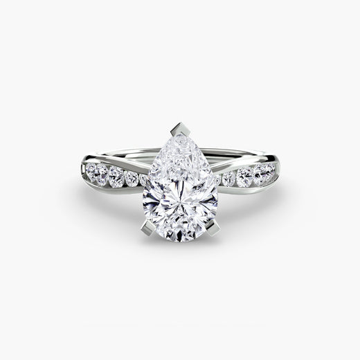 LUMIÈRE – Pear Cut Diamond Band Solitaire Ring Setting in White Gold | SARATTI