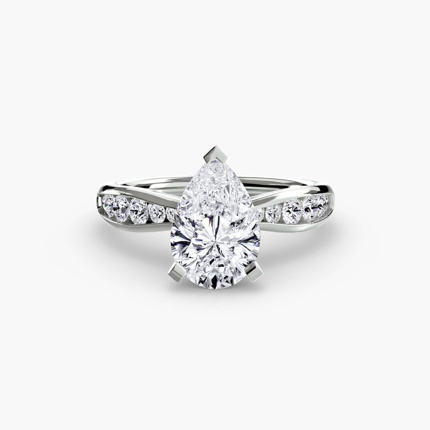LUMIÈRE – Pear Cut Diamond Band Solitaire Ring Setting in White Gold | SARATTI