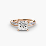 LUMIÈRE – Princess Cut Diamond Band Solitaire Ring Setting in Rose Gold | SARATTI