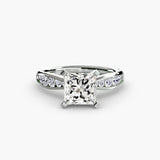 LUMIÈRE – Princess Cut Diamond Band Solitaire Ring Setting in White Gold | SARATTI