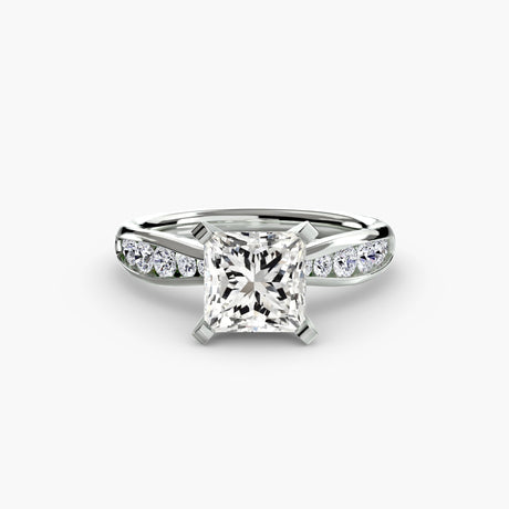 LUMIÈRE – Princess Cut Diamond Band Solitaire Ring Setting in White Gold | SARATTI