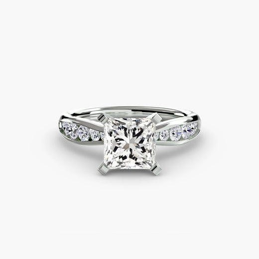 LUMIÈRE – Princess Cut Diamond Band Solitaire Ring Setting in White Gold | SARATTI