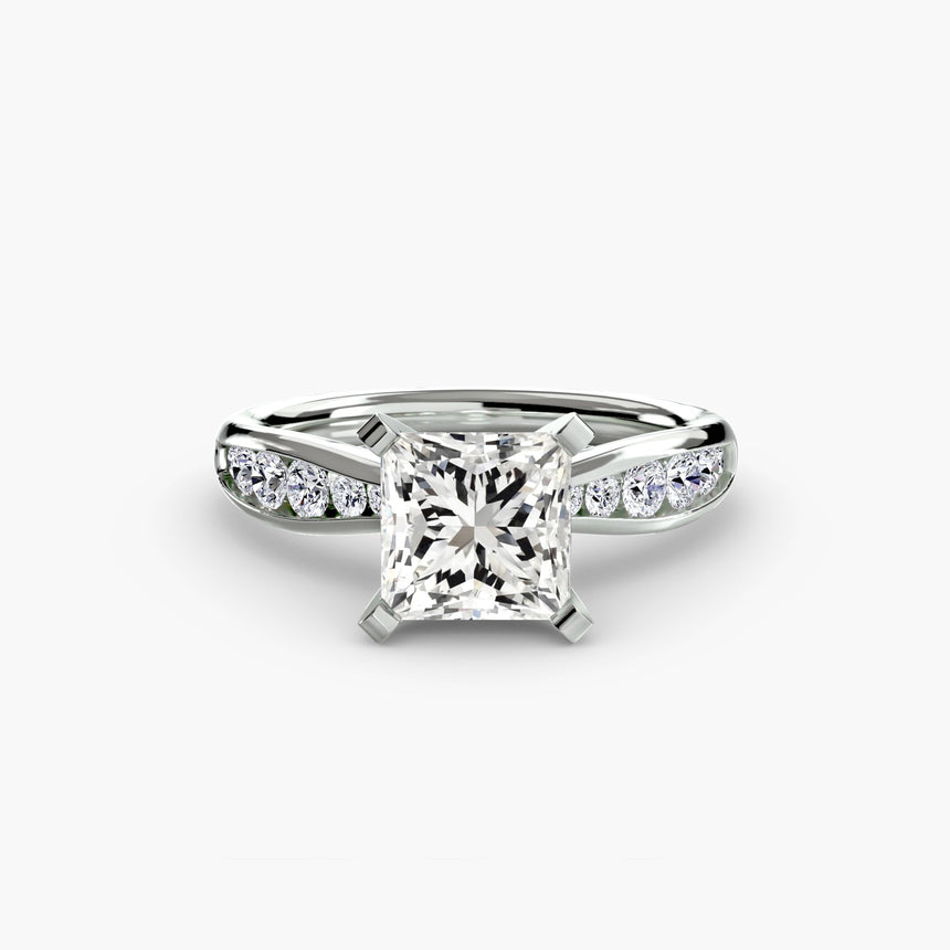 LUMIÈRE – Princess Cut Diamond Band Solitaire Ring Setting in White Gold | SARATTI