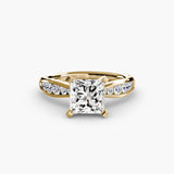 LUMIÈRE – Princess Cut Diamond Band Solitaire Ring Setting in Yellow Gold | SARATTI