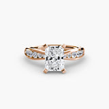 LUMIÈRE Radiant Cut Diamond Band Solitaire Ring Setting in Rose Gold | SARATTI
