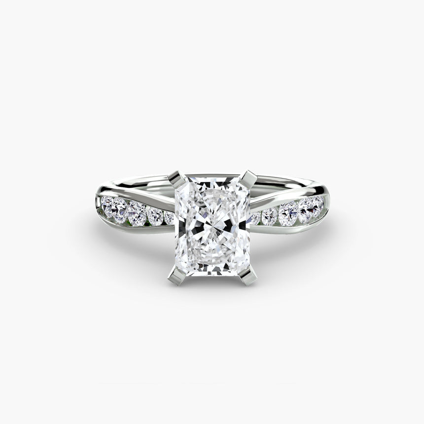 LUMIÈRE Radiant Cut Diamond Band Solitaire Ring Setting in White Gold | SARATTI