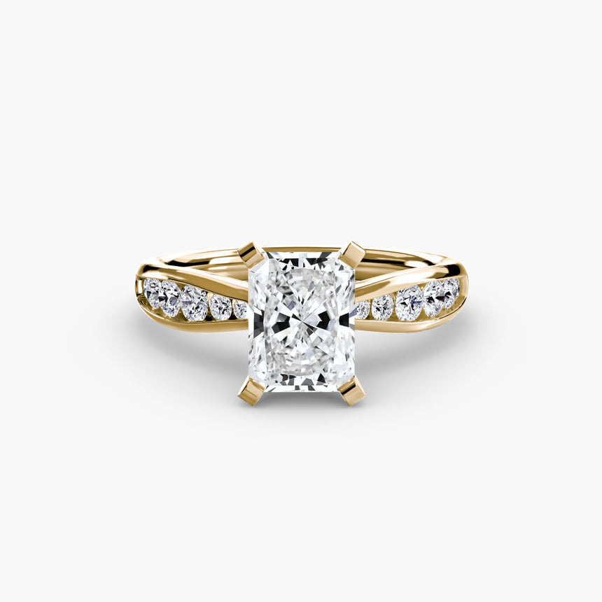 LUMIÈRE Radiant Cut Diamond Band Solitaire Ring Setting in Yellow Gold | SARATTI