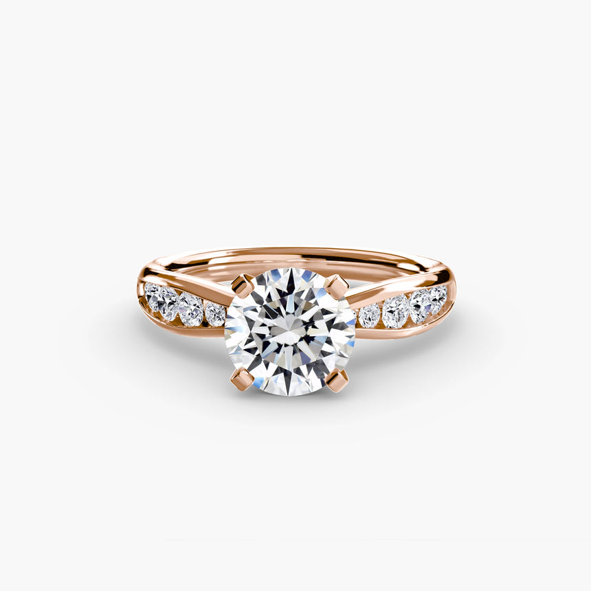 LUMIÈRE – Round Cut Diamond Band Solitaire Ring Setting in Rose Gold | SARATTI