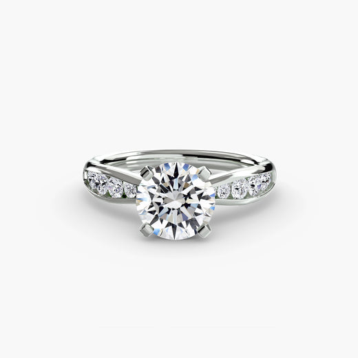 LUMIÈRE – Round Cut Diamond Band Solitaire Ring Setting in White Gold | SARATTI