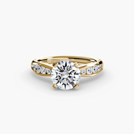LUMIÈRE – Round Cut Diamond Band Solitaire Ring Setting in Yellow Gold | SARATTI