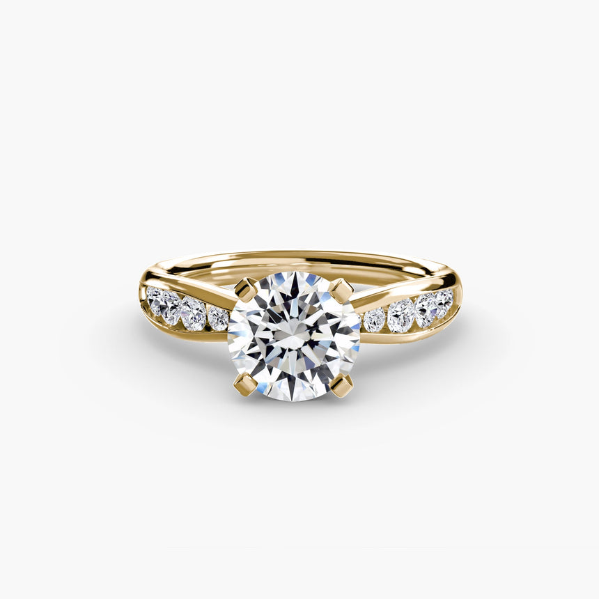 LUMIÈRE – Round Cut Diamond Band Solitaire Ring Setting in Yellow Gold | SARATTI