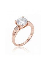 LUNA 1 carat round natural diamond four-prong engagement ring with natural diamond shoulders in 18K rose gold, 45-degree view | SARATTI