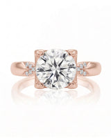 LUNA 1 carat round natural diamond four-prong engagement ring with natural diamond shoulders in 18K rose gold, front view | SARATTI
