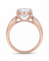 LUNA 1 carat round natural diamond four-prong engagement ring with natural diamond shoulders in 18K rose gold, side profile showing open heart gallery | SARATTI