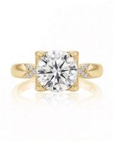LUNA 1 carat round natural diamond four-prong engagement ring with natural diamond shoulders in 18K yellow gold, front view | SARATTI