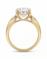 LUNA 1 carat round natural diamond four-prong engagement ring with natural diamond shoulders in 18K yellow gold, side profile showing open heart gallery | SARATTI