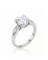 LUNA 1 carat round natural diamond four-prong engagement ring with natural diamond shoulders in platinum, 45-degree view | SARATTI