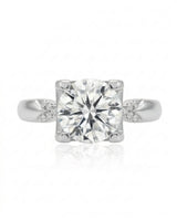 LUNA 1 carat round natural diamond four-prong engagement ring with natural diamond shoulders in platinum, front view | SARATTI