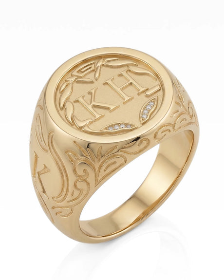 luxury mens initial ring solid 18k yellow gold bespoke custom letter ring | SARATTI