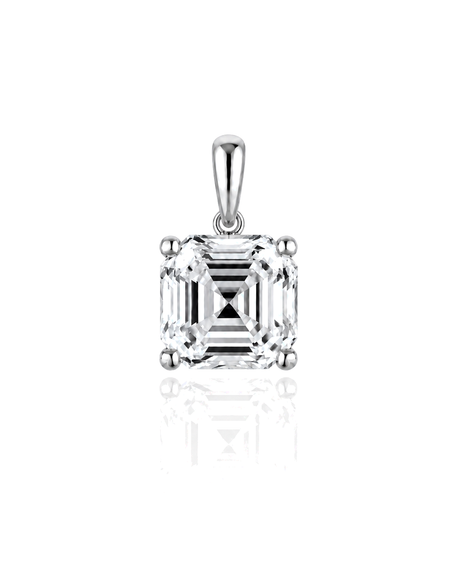 LYRA Asscher Cut four-prong solitaire pendant setting in White Gold, front view | SARATTI Fine Jewelry