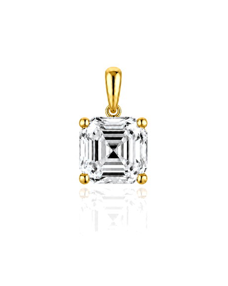 LYRA Asscher Cut four-prong solitaire pendant setting in Yellow Gold, front view | SARATTI Fine Jewelry