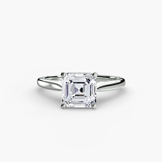 LYRA – Asscher Cut Twisted Shoulder Solitaire Ring Setting in White Gold | SARATTI